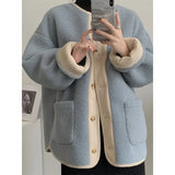 GETADME 2025 Winter New Women's Lamb Wool Jacket Petite Loose-Fit Thickened Integrated Deer Skin Fleece Medium-Length Korean Style