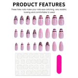 GETADME 24pcs Spring Day Sweet False Nails Cute Pink Flower Star Pearl Designs Press On Nails Stripes French Style Almond Fake Nail