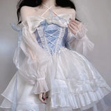 GETADME 2026 New French Romantic Lolita Elegant Dress Irregular Cosplay Princess Puff Sleeve Bowknot Flower Mesh Fantastic Fairy Dresses