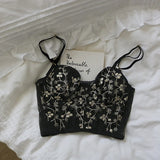 GETADME Three-dimensional embroidered bra sexy lace fish bone corset widened breasted with steel ring 2/1 half cup bralette underwear
