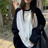 GETADME Casual Oversized T Shirt Y2k Tops Harajuku Long Sleeve O-Neck T-Shirts Spring Autumn Black White Patchwork Tees Women Streetwear