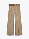 GETADME Women's Straight Pants Solid High Waist Belt Pockets Wide Leg Long Trousers Female 2025 Spring Lady Vintage High Street Wears
