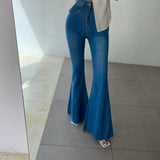 GETADME REALEFT Spring Summer Women's Denim Flare Pants 2025 New High Waist Korean Style Washed Casual Slim Full Length Pants for Women
