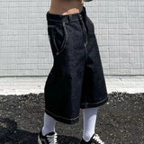 GETADME Men Denim Shorts American Vintage Streetwear Shorts Harajuku Unisex Loose Fit Straight Leg Five Length West Coast Casual Fashion