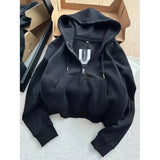 GETADME 한국 스타일 짧은 후드 재킷 여성용 달콤한 흰색 느슨한 얇은 상의 모든 종류의 옷에 매치 초가을 패션