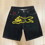 GETADME Y2k Streetwear Jean Shorts Gym Shorts for Men Casual Fashion Aesthetics Pattern Print Loose Sweatpant Gothic Black Denim Shorts