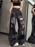Getadme-Niche Design Jeans, High Street Heavy Industry Wide Leg Pants, High-end Floor Length Pants, Trendy Brand Women's Jeans