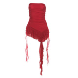 GETADME 2025 Summer Women's Fashion Off Shoulder Slim Fit Tassel Ruffle Strapless Solid Color All-match Tank Top Streetwear Sexy Vests