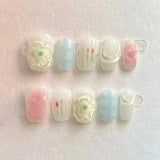 GETADME 10Pcs Cute Short Round Handmade Fake Nail Glitter Colorful 3D Sweet Cool Art Finished Nail for Girl Wearable Full Cover Press On