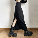 GETADME 2026 New Spring Summer Black Long Skirts Women Pure Back-slit Designed High Waist Elegant Office Lady Korean Fashion Clothing