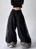 GETADME 2025 American Retro Y2K Style Patchwork Washed Black Baggy Women's Stacked Jeans Pants Woman Clothing Wide Leg Denim Trousers