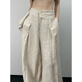 GETADME Streetwear Wide Leg Pants Women Fashion Pleated Linen Baggy Pants Summer Korean High Waist Casual Design Straight Trousers New