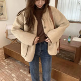 GETADME Women Autumn Winter Warm Teddy Coat Berber Fleece Round Collar Short Jacket Plush Outerwear Female Fashion Streetwear Clothes