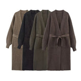 GETADME Women's Faionable Knitted V Neck Button Belt Sweater Large Cardigan Autumn Winter 2025 Long Sleeve Knitted Open Cardigan