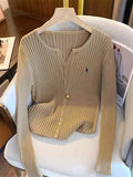 GETADME 2025 New Women Solid Fashion Knitted Tops  Y2K Embroidery Long Sleeve Cardigans Sweaters Fashion Streetwear Lady Shirts