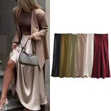GETADME Ladies Satin Skirt Women High Waist Long Skirts For Women Spring Summer Black Midi Skirt Office Lady Elegant Women's Skirts