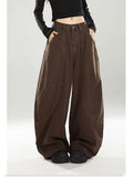 GETADME 2025 Japanese Y2K Style Vintage Brown Patchwork Baggy Women's Jeans Pants Wide Leg Woman Clothing Casual Cotton Long Trousers
