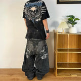 GETADME Streetwear Y2K Harajuku hip-hop letter embroidery black loose jeans for men and women fashion retro new trend sports trousers