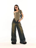 Getadme-American Vintage Washed Blue High Waisted Jeans Fashion Street Loose Wide Leg Pants Harajuku Style Hip-hop Hot Girl Y2k Trousers