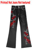 GETADME 1253 [Printed Pants - Not Denim Fabric] Floral Print Flare Pants - Non-Denim Fabric, Women's Trousers,