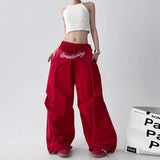 GETADME Y2K Red Patchwork Parachute Chic Pants Women Autumn Loose Streetwear Wide Leg Pants Female Hip Hop All Match Straight Trousers