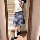 GETADME Vintage Plaid Mini Skirt Women Harajuku Aesthetic Patchwork Knee Length Skirts Summer Korean High Waist A Line Faldas New