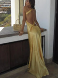 GETADME 2025 New Summer Backless Yellow Satin Lace Up Dresses Women Elegant Off Shoulder Strapless Long Dress Lady Party Club