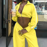 GETADME 여성 가을 ​​패션 스탠드 칼라 긴팔 카디건 탑+와이드 레그 팬츠 캐주얼 겨울 패션 클럽 투피스 세트