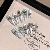 GETADME 핸드메이드 프레스온 네일 샤이니 핑크 캣아이 가짜 네일 (여성용) 착용 가능한 글리터 풀 크리스탈 디자인 가짜 네일 팁