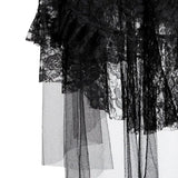 GETADME 여성용 하이웨이스트 멀티레이어 레이스 롱 스커트 고딕 스팀펑크 코르셋 스커트 빅토리아 버레스크 의상 블랙 