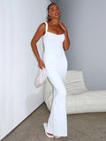 Getadme-Fashion Summer Square Collar Sleeveless Long Dresses for Women 2024 Elegant Office Lady Backless Split Slim Evening Party Dress