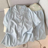 GETADME Men's Luxury New Pajama Set Solid Color Short Sleeve Lapel Top And Elastic Shorts Plus Size Pajamas Summer Loungewear Sleepwear