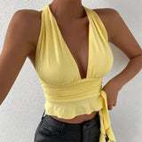 GETADME Women's Sexy Tight Fitting Deep V-neck Pleated Top Tight Fitting 2025 Spring Beach Resort Nightclub New Model Women's Sexy Tigh
