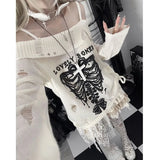 Gothic Y2k Women Sweater Off Shoulder Pullovers Harajuku Anime Graphic Knitwear Hollow Out Kint Spring Oversize Jumper