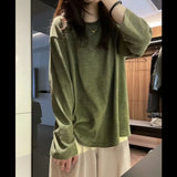 GETADME Women Long Sleeve T-shirt Round Neck Base Shirt Top Striped Early Spring New Style Lazy Style T-shirt Top