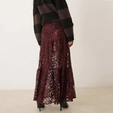 Getadme Trendix See Through Lace Skirts Women High Waist Street Fashion Loose Hollow Out Long Skirt Party Sexy Patchwork Clubwear 2025