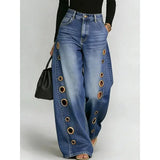 GETADME Missuoo Women's 2026 New Washed Blue High-Waist Metal Grommet Wide Leg Jeans, Casual Loose Fit Streetwear Pants for Daily Wear