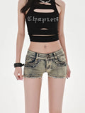 GETADME Sexy Low Rise Denim Super Shorts Women's Summer Elastic Slim Skinny Rivet Vintage Blue Short Jeans Y2k Versatile Pants