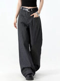 GETADME 2025 Japanese Y2K Style Dark Grey Striped Baggy Women's Jeans Pants For Woman Clothing Straight Casual Long Trousers Ropa Mujer