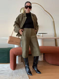 GETADME Vintage Suede Zipper Jacket Women Casual Oversized Lapel Green Long Sleeve Bomber Coats 2025 Spring Street Chic Outerwear Tops