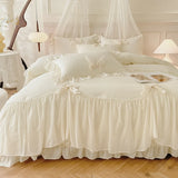 GETADME 3pcs White Bedding set ruffles Duvet Cover Set (1*Duvet Cover + 2*Pillowcase, Without Core)for bedroom guest room