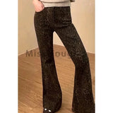 GETADME 하이 스트리트 레오파드 프린트 플레어 팬츠 새로운 바텀 팬츠 여성 슬림 패션 스트리트웨어 Y2K 청바지 캐주얼 레트로 데님 바지