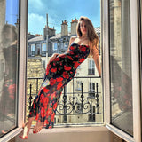 GETADME Flowers Print Spaghetti Strap Dresses Women Temperament Package Hip Bodycon Long Dress Fashion Sexy Backless Lady Slim Vestidos