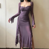 Getadme-Women's Elegant Wind Long Skirt 2024 Temperament Slim Sexy Solid Color Long Skirt Split Design Ruffled Fishtail Half-body Skirt