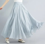 Robe longue en coton et lin Mori Girl, 28 couleurs, taille élastique, coupe trapèze, style ethnique, couleur unie, pour femme.