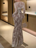 Getadme Sexy Women Elegant Bodycon Slim Lace Dress Vintage Casual Backless Bandage Party Dress Female Fashion Long Robe Clothes Spring