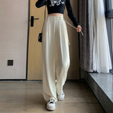 GETADME High Waist Buttons Suit Wide Leg Women's Full Pants 2025 New Spring Summer Female Elegant Minimalism Straight Loose Trousers