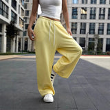 GETADME 2025 Casual Women's High Waist Pockets Solid Color Loose Fashion Sweaterpants Autumn Spring Drawstring Trousers Clubwear