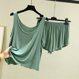 GETADME 캐주얼 파자마 푸르 페미 여름 모달 탱크탑 반바지 투피스 세트 라운드넥 민소매 홈웨어 여성 파자마 슈트