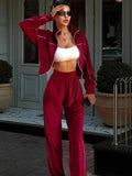 GETADME Women Sweatshirt Pants Suit Casual Stand Collar Zip-Up Jackets Loose Elastic Waist Pants Set Female 2025 Velvet Tracksuits
